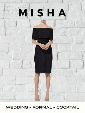 Misha Collection Off-Shoulder Black Cocktail Dress Formal Wedding Black Tie 6